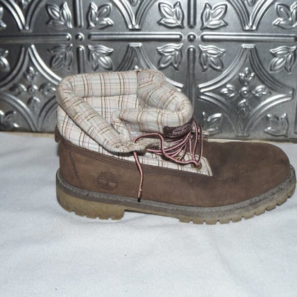 Timberland Womens Size 6 Jayne Waterproof Fold Down Boots Brown Plaid - Picture 6 of 8